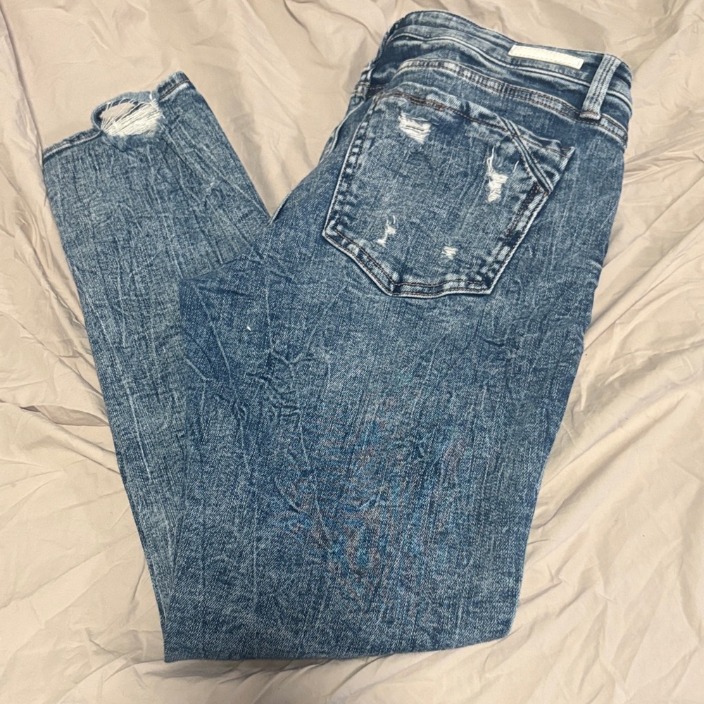 Buckle Distressed Denim Skinny Jeans
